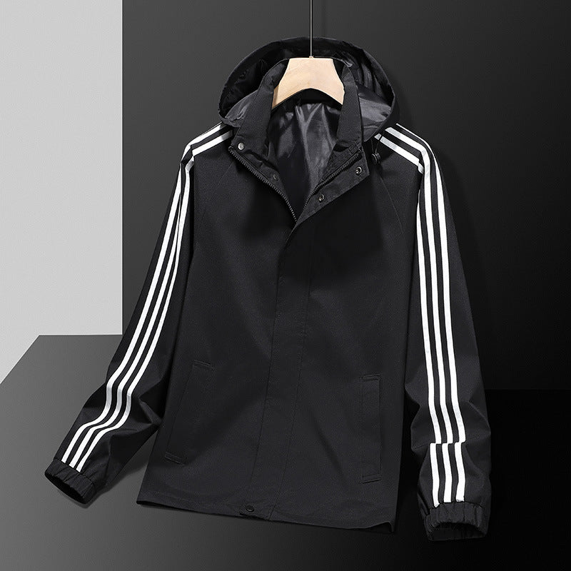 Casual Jacket All-matching And Handsome Striped Sports Detachable Hat Top - cas7m