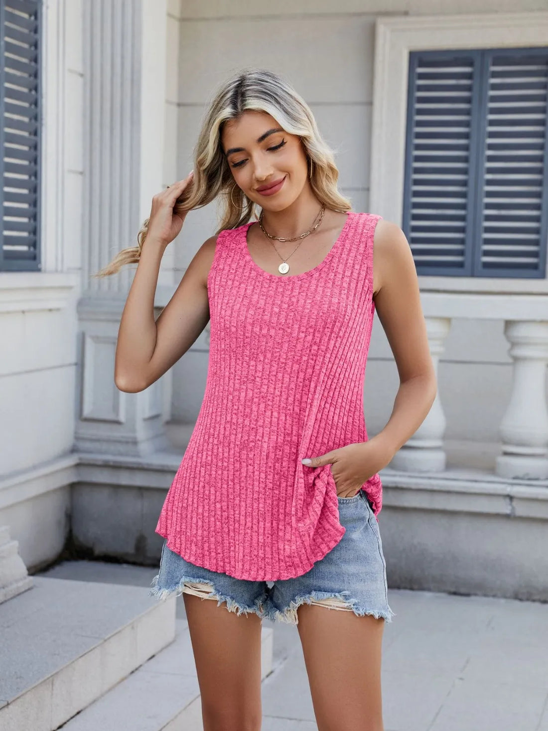 Ribbed Round Neck Tank - cas7m