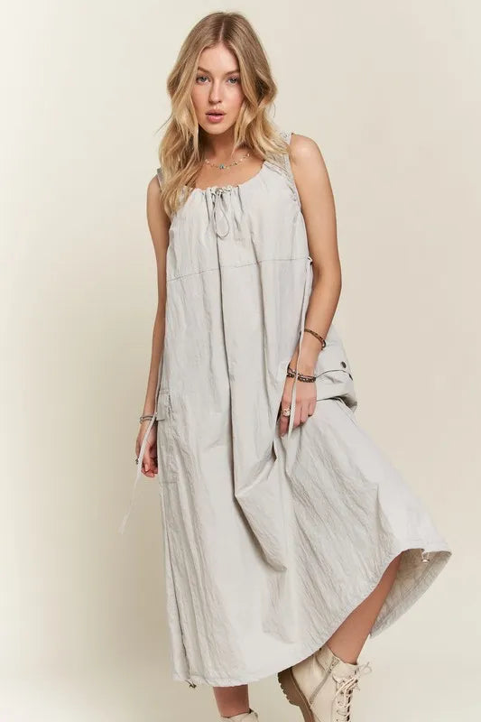 ADORA Drawstring Slit Back Cargo Dress - cas7m