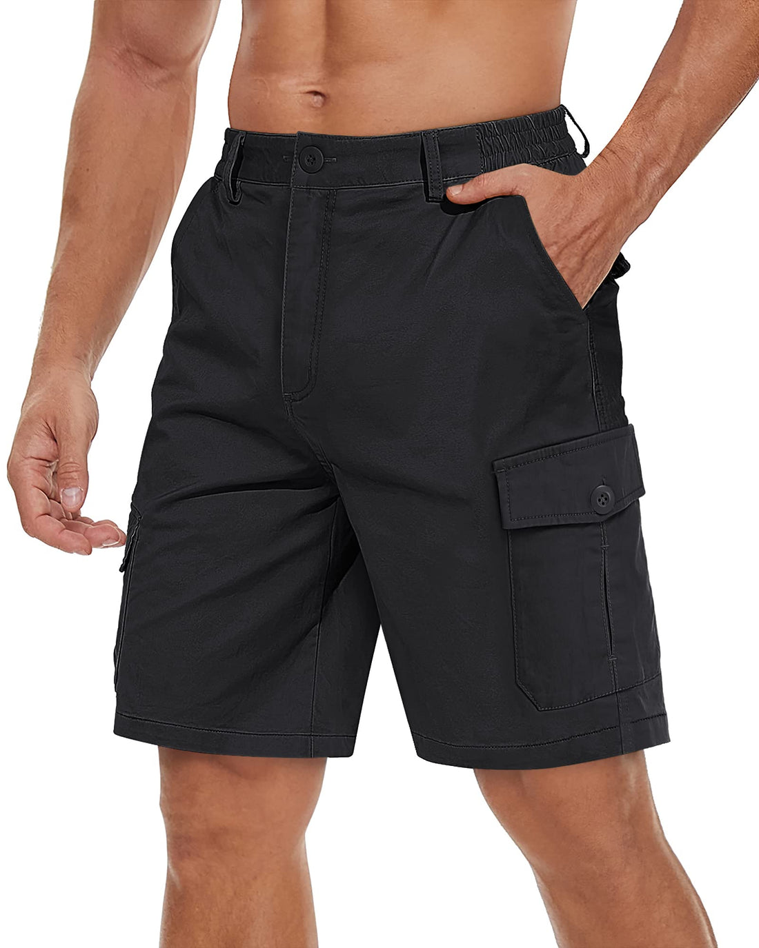 TACVASEN Mens Cargo Shorts Casual Work Shorts Golf Cotton Shorts Fishing Shorts Quick-Dry Shorts Tactical Short Hiking Shorts Black - cas7m