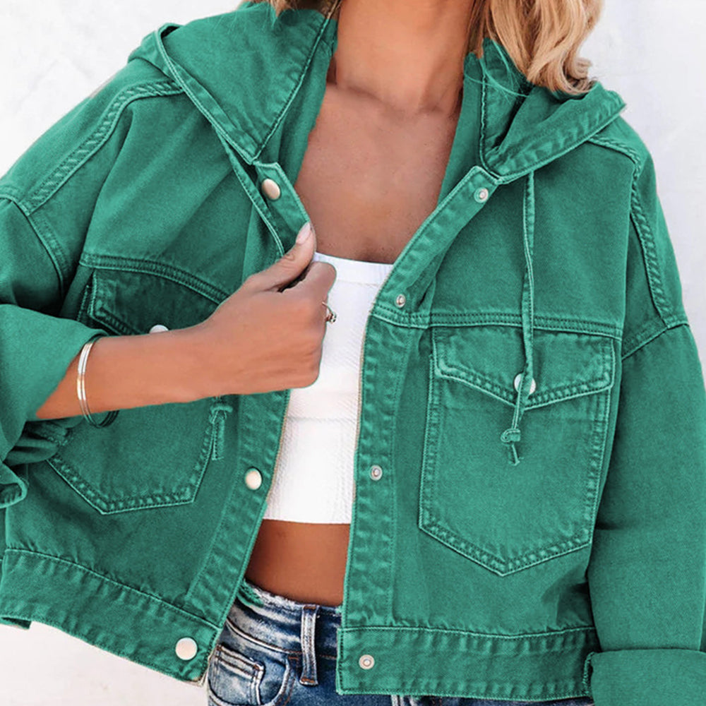 Hooded Dropped Shoulder Denim Jacket - cas7m
