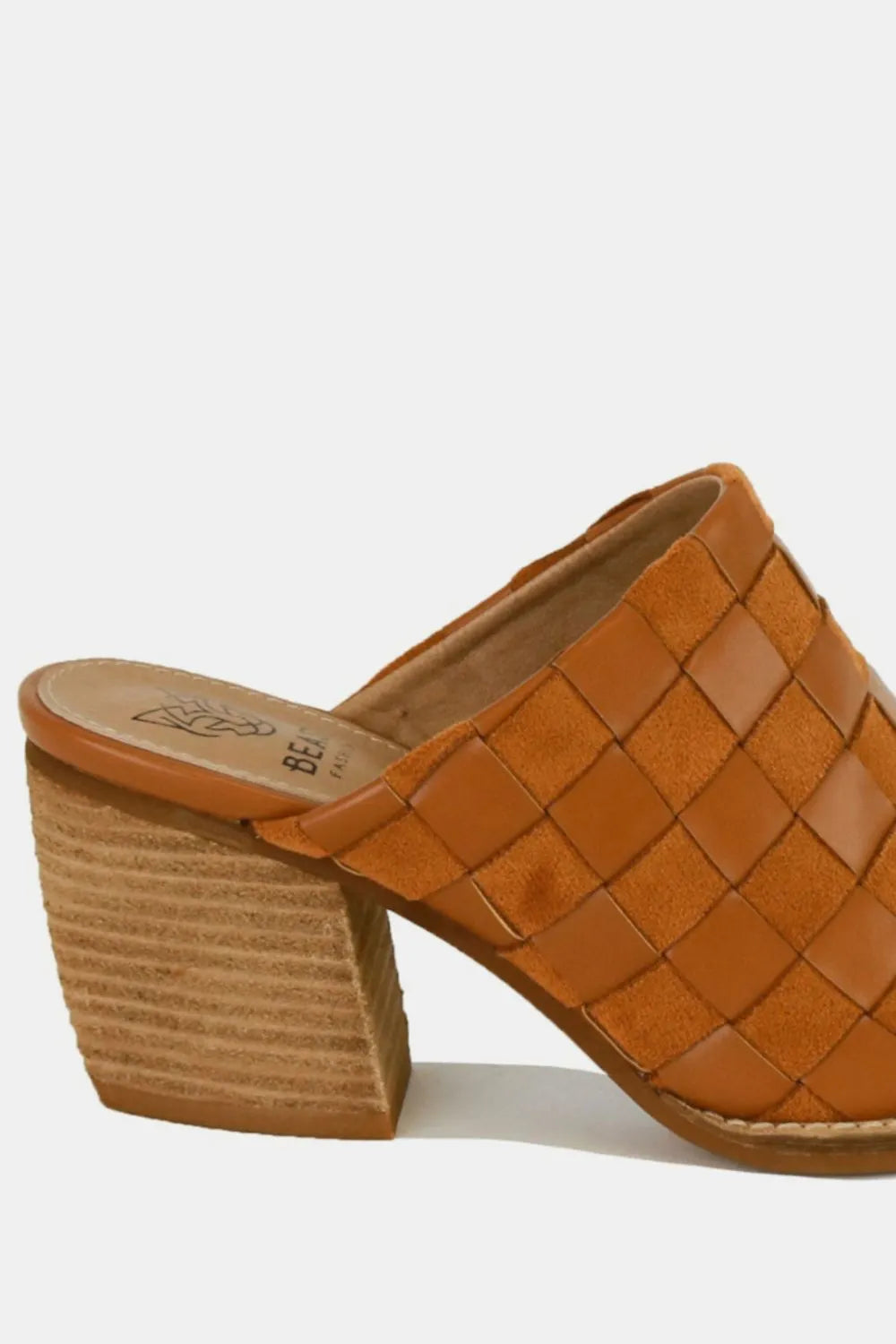 Beast Fashion Woven Checkerboard Block Heel Mule Shoes - cas7m