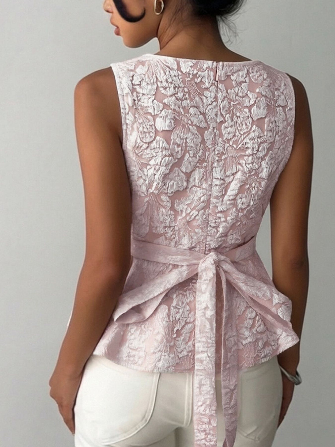 Floral Jacquard Peplum Tank - cas7m