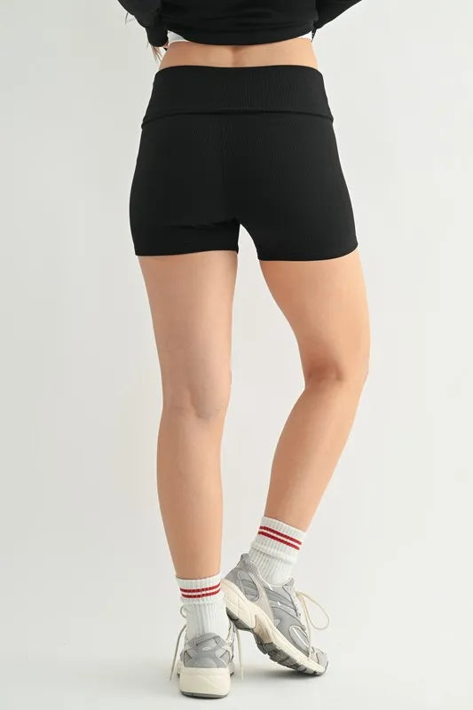 MONO B Ribbed Foldover Waist Shorts - cas7m