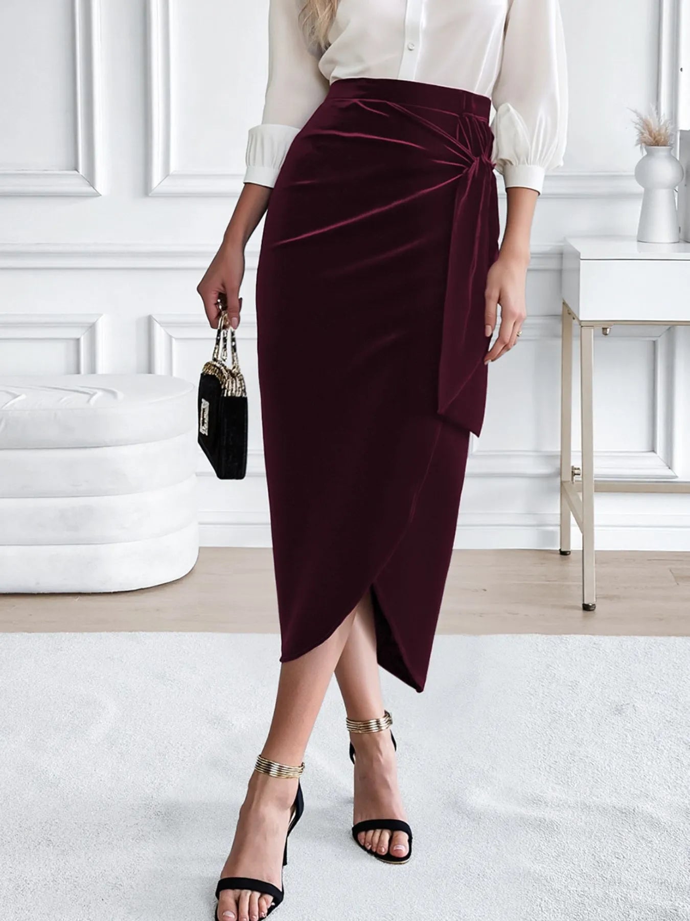 Side Tied Velvet Skirt - cas7m