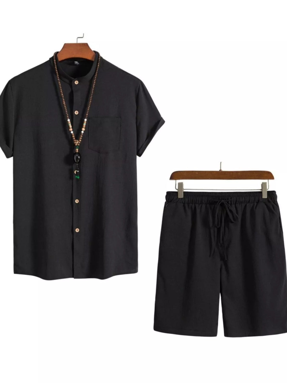 Men's Plus Size Casual Short Sleeve Shirt and Shorts Set - cas7m