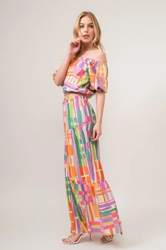 And The Why Asymmetric Geo Printed Tiered Maxi Skirt - cas7m