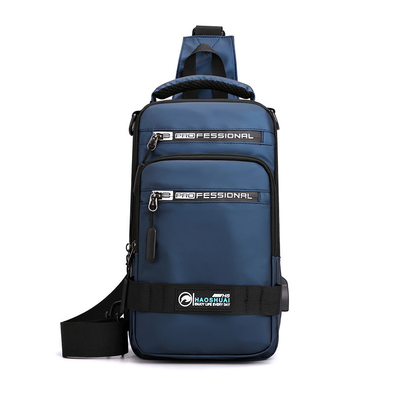 Multifunction Bags For Men Nylon Backpack Crossbody Shoulder Bag With USB Charging Port Chest Bags Pack - cas7m