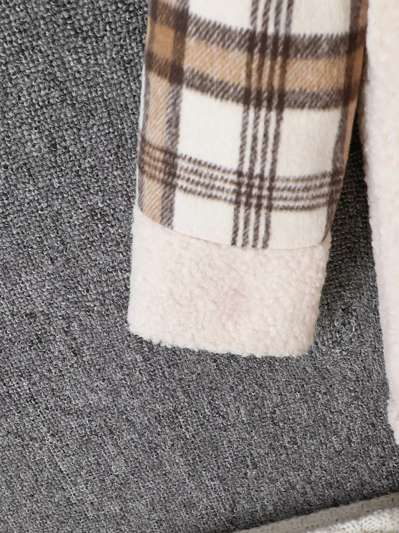 Children's Cozy Plaid Sleeve Fleece Jacket - cas7m