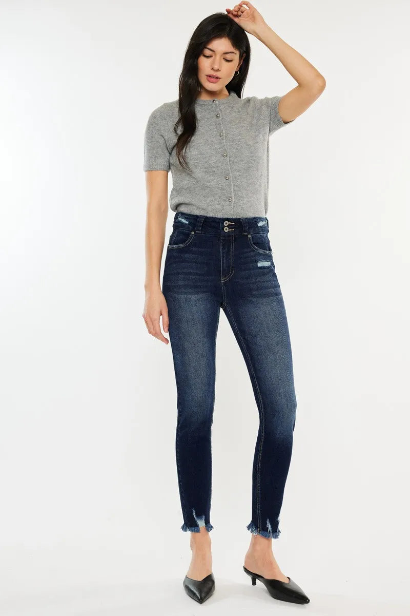Kancan Full Size Cat's Whiskers Raw Hem High Waist Jeans - cas7m