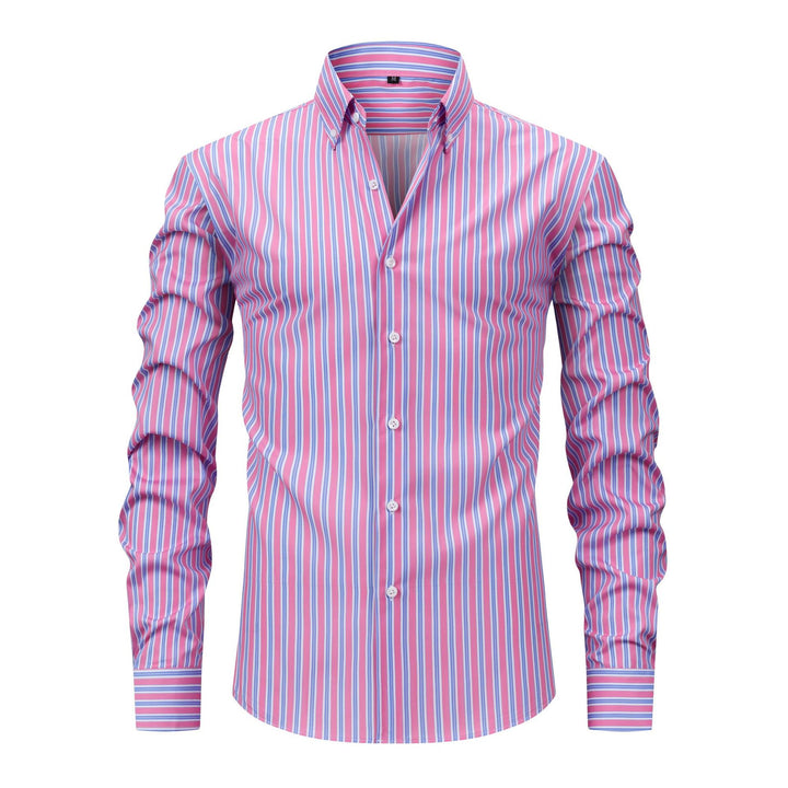 Men's Digital Printed Striped Long-sleeved Lapel Shirt - cas7m