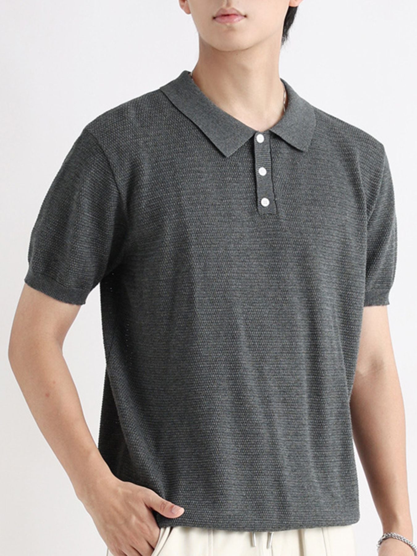 Men's Plus Size Button Detail Short Sleeve Polo - cas7m