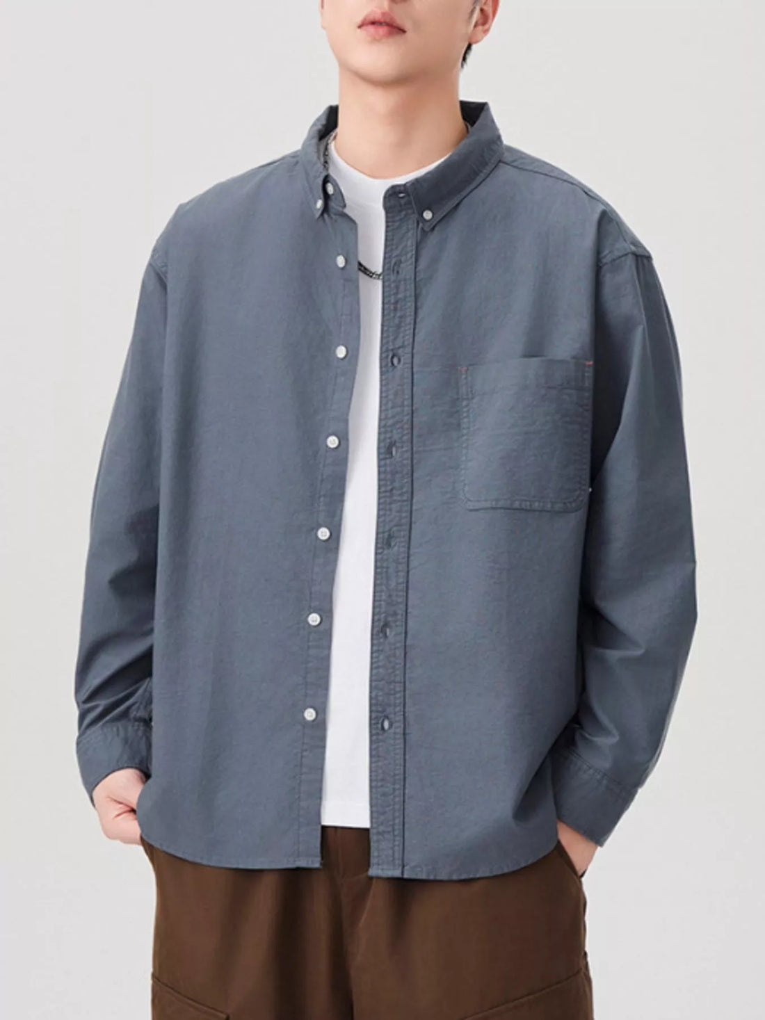 Men's Plus Size Button Up Long Sleeve Shirt - cas7m