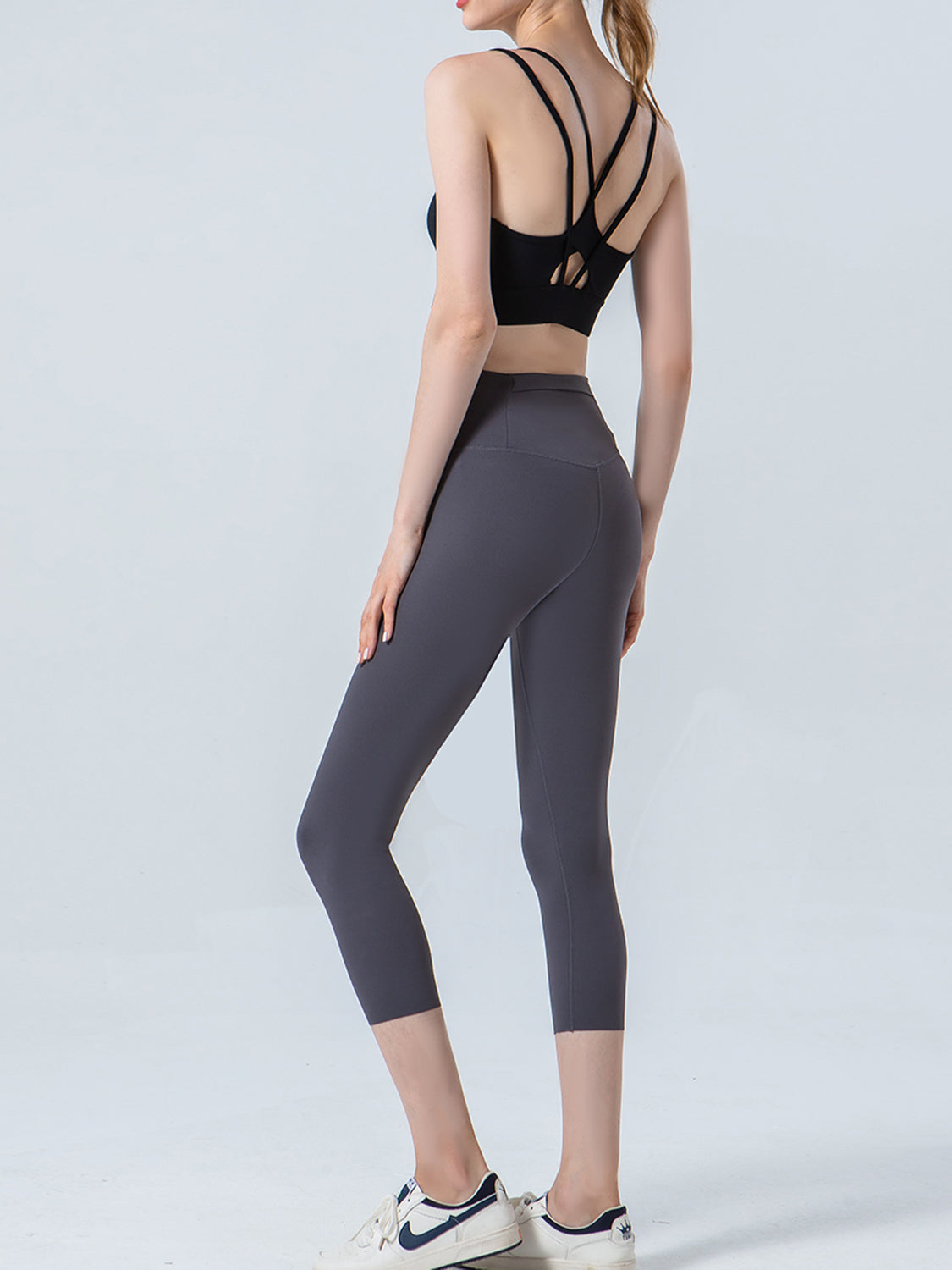 Wide Waistband Cropped Sports Leggings - cas7m