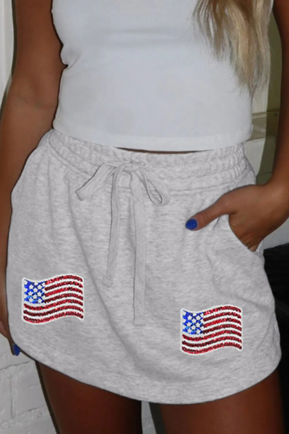 American Flag Embroidered Drawstring Casual Skirt - cas7m