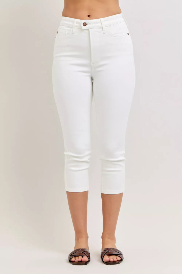 Judy Blue High Waist Extended Waistband Capri Pants with Spade Pockets - cas7m