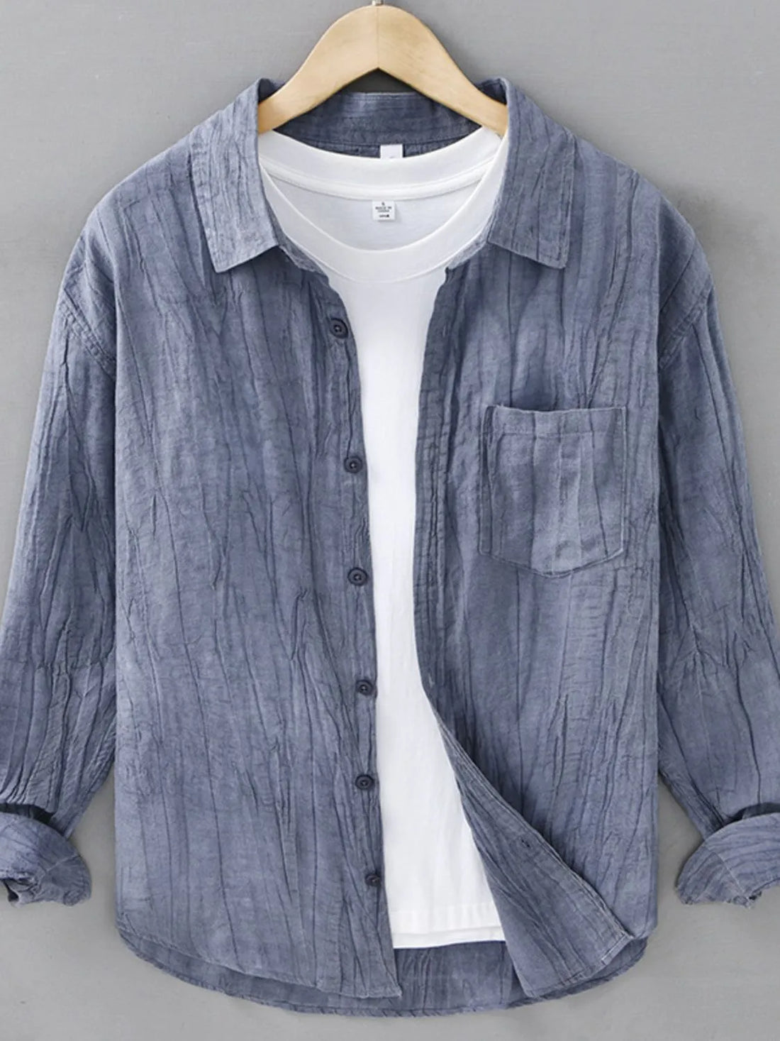 Men's Plus Size Button Up Long Sleeve Shirt - cas7m