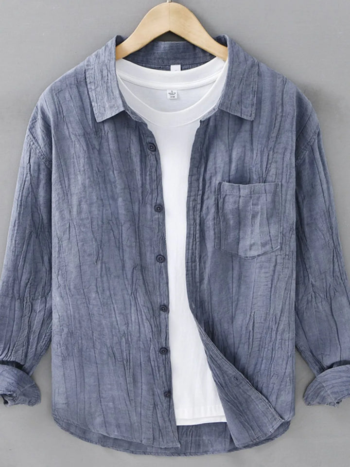 Men's Plus Size Button Up Long Sleeve Shirt - cas7m