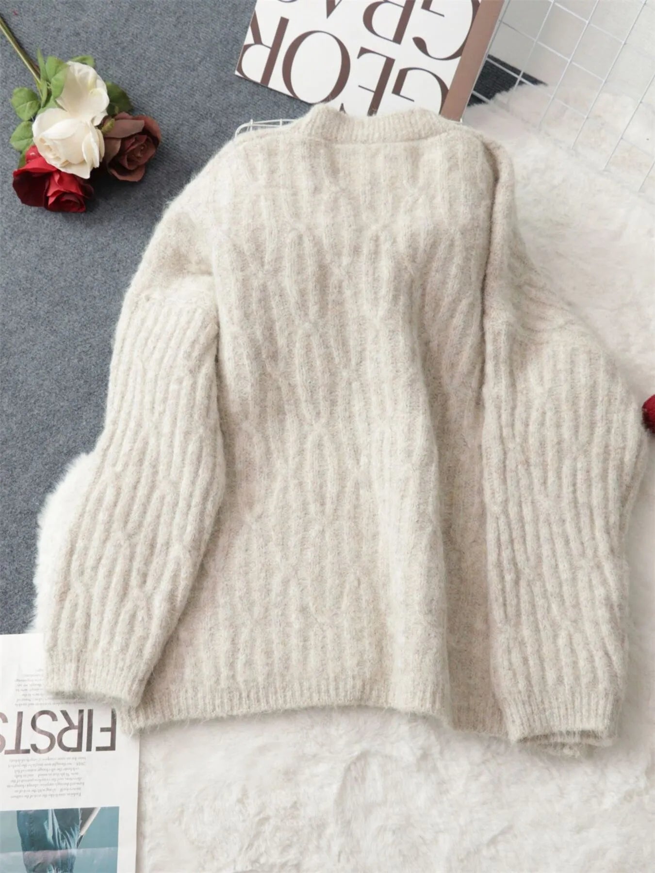 Cable Knit Button-Up Cardigan - cas7m