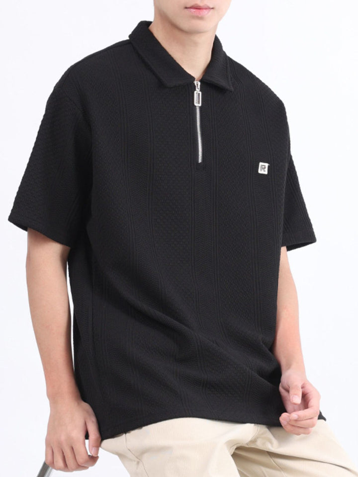 Men's Plus Size Zipper Detail Short Sleeve Polo - cas7m