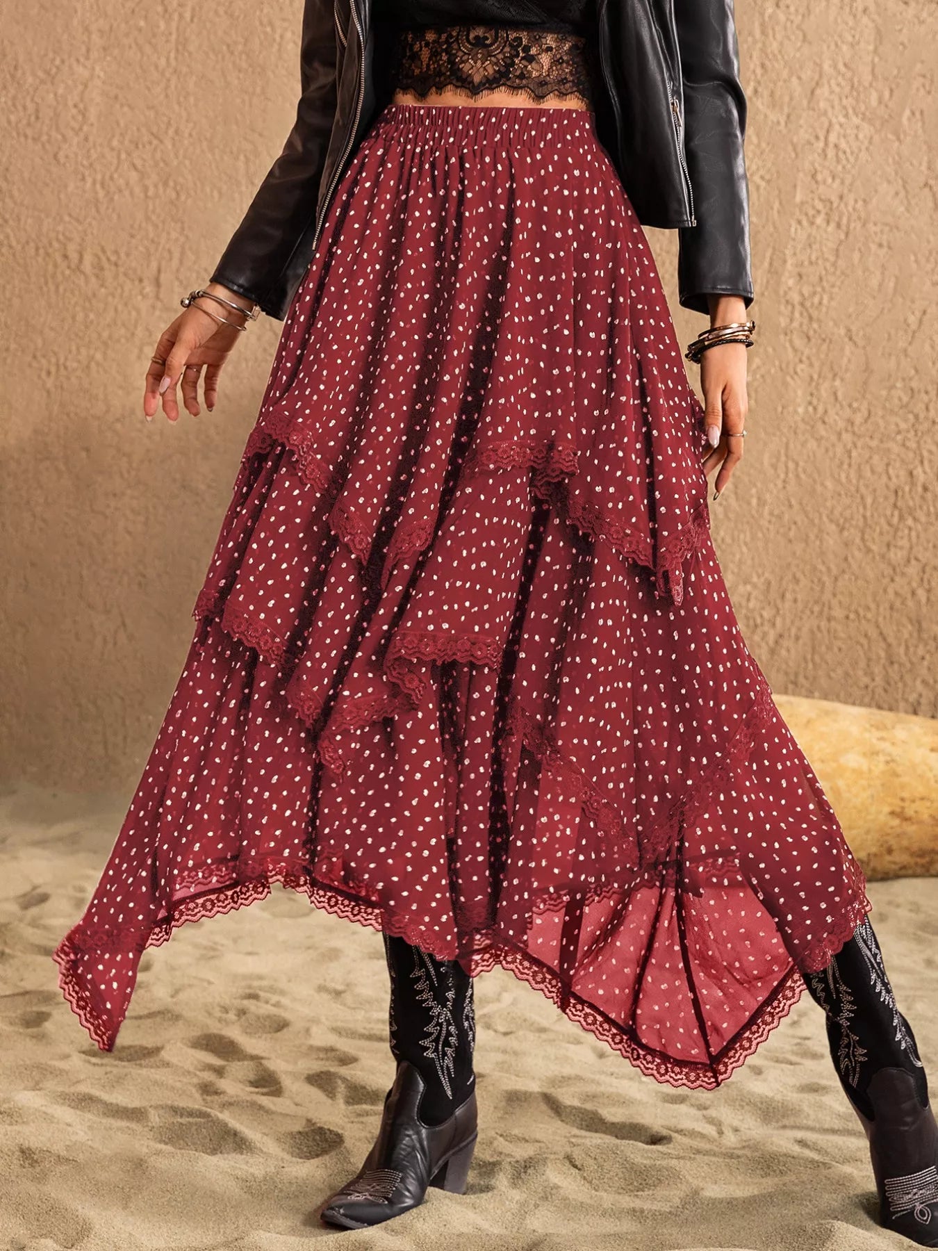 Lace Detail Layered Skirt - cas7m