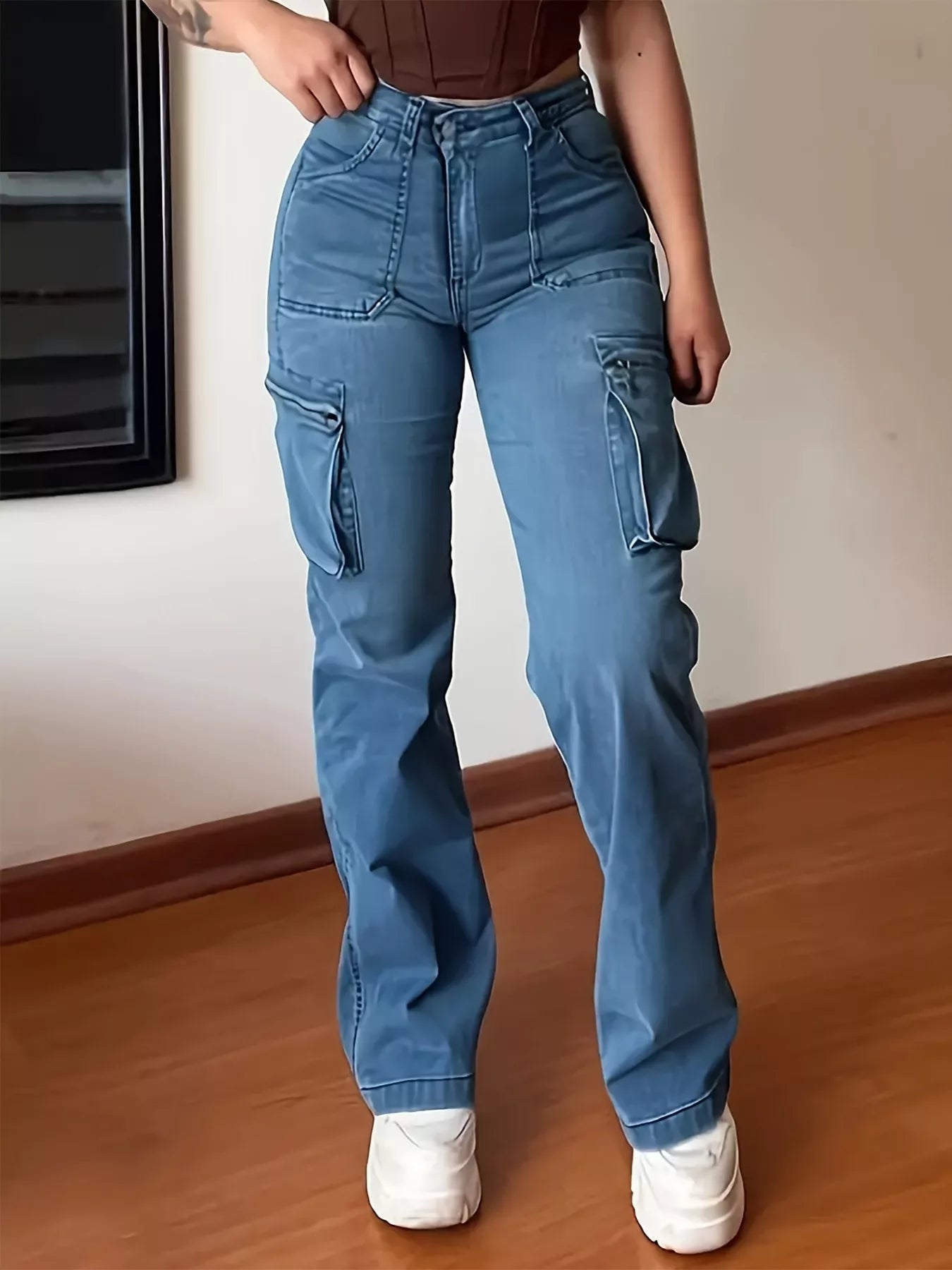 Plus Size High-Waisted Cargo Jeans - cas7m