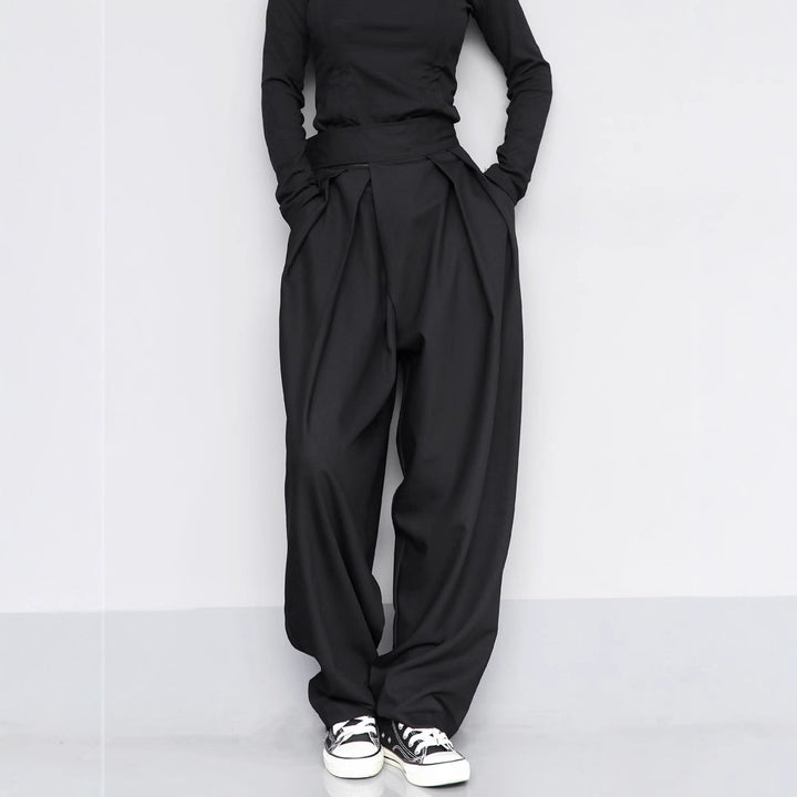Black Suit Draping Casual Wide-leg Pants - cas7m