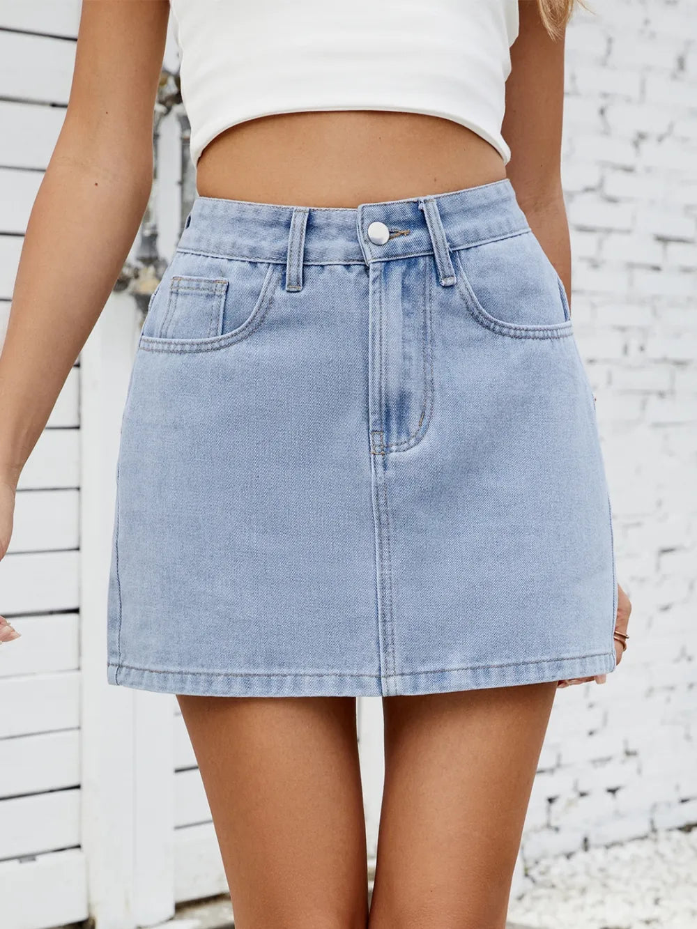 Solid Mini Denim Skirt - cas7m
