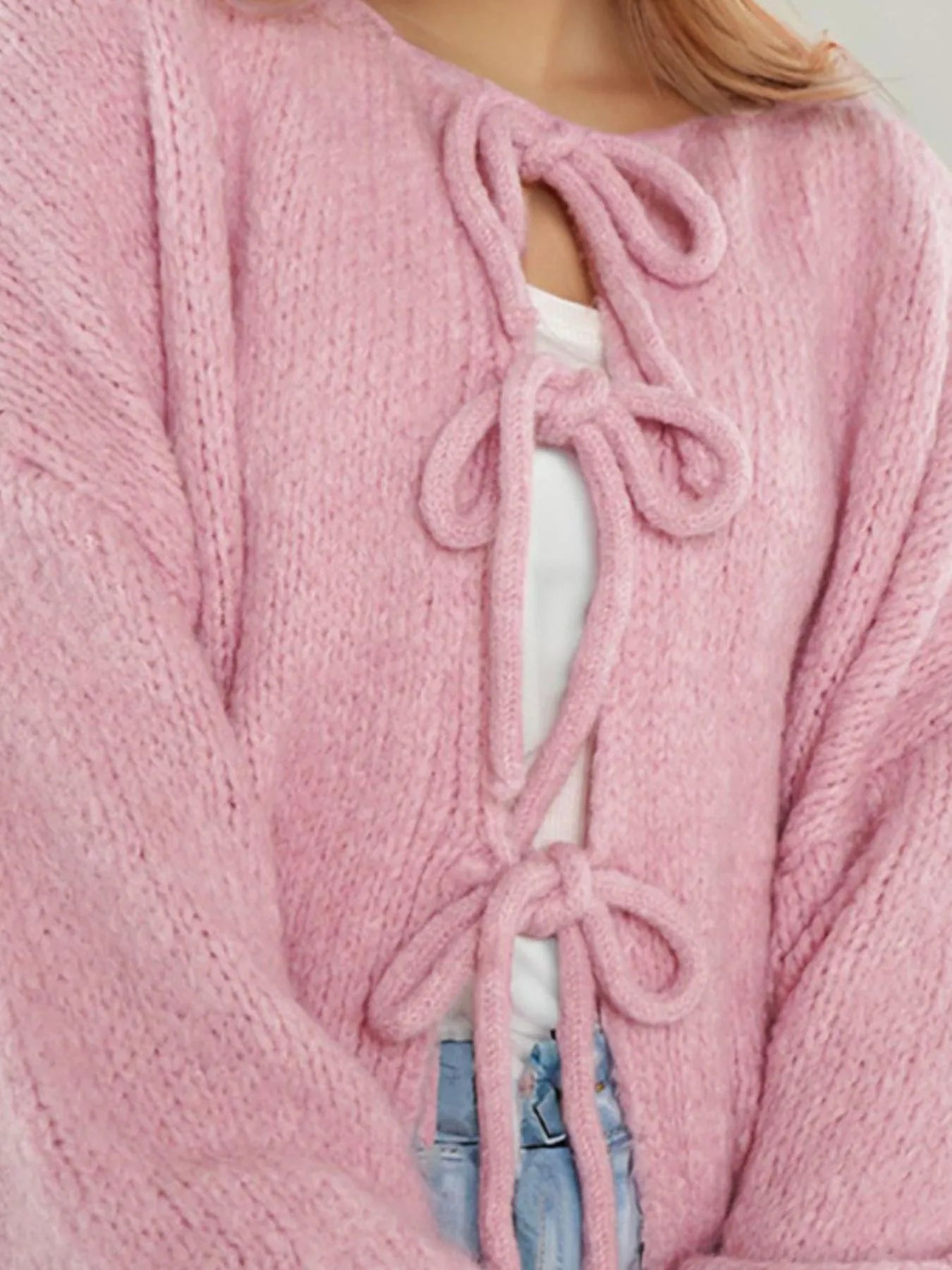 Cozy Bow-Tie Front Knit Cardigan - cas7m