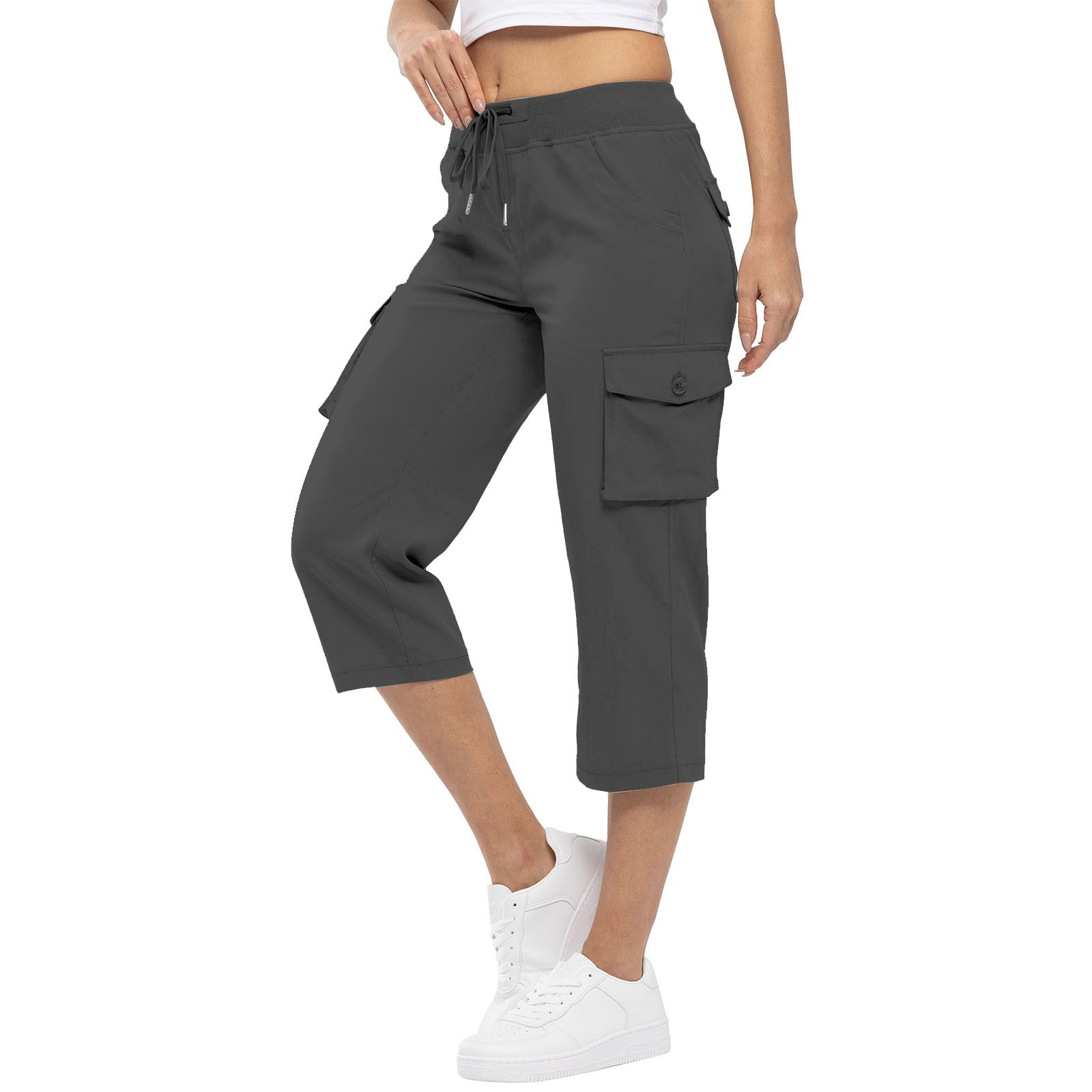 Women's High Waist Drawstring Pocket Loose Pants - cas7m
