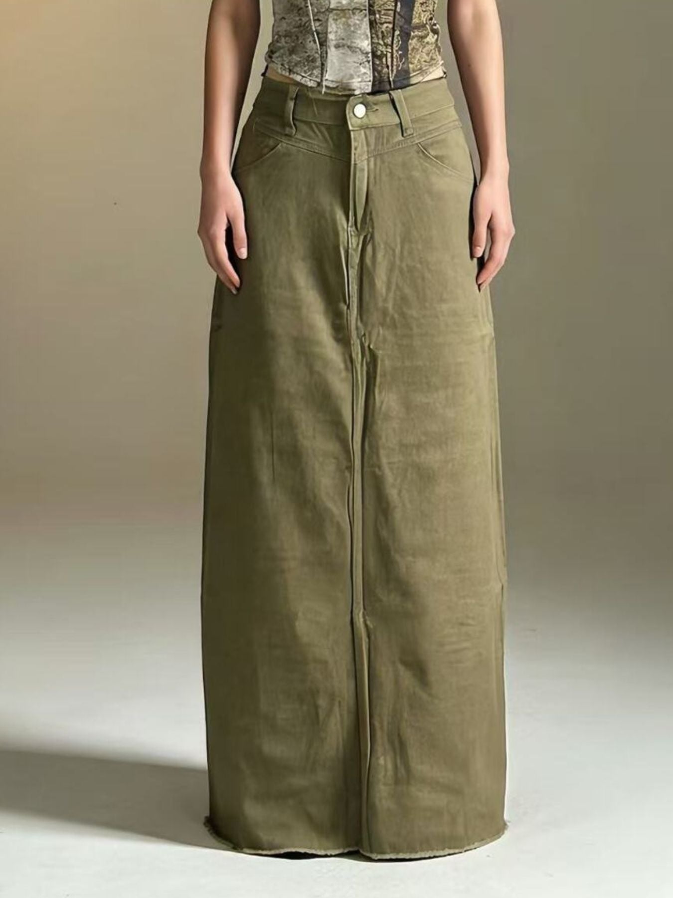 Raw Hem Maxi Denim Skirt - cas7m