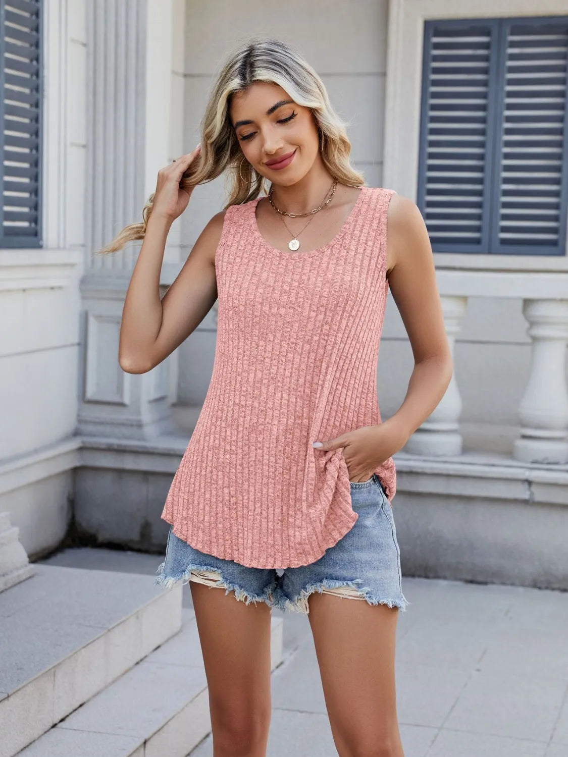 Ribbed Round Neck Tank - cas7m