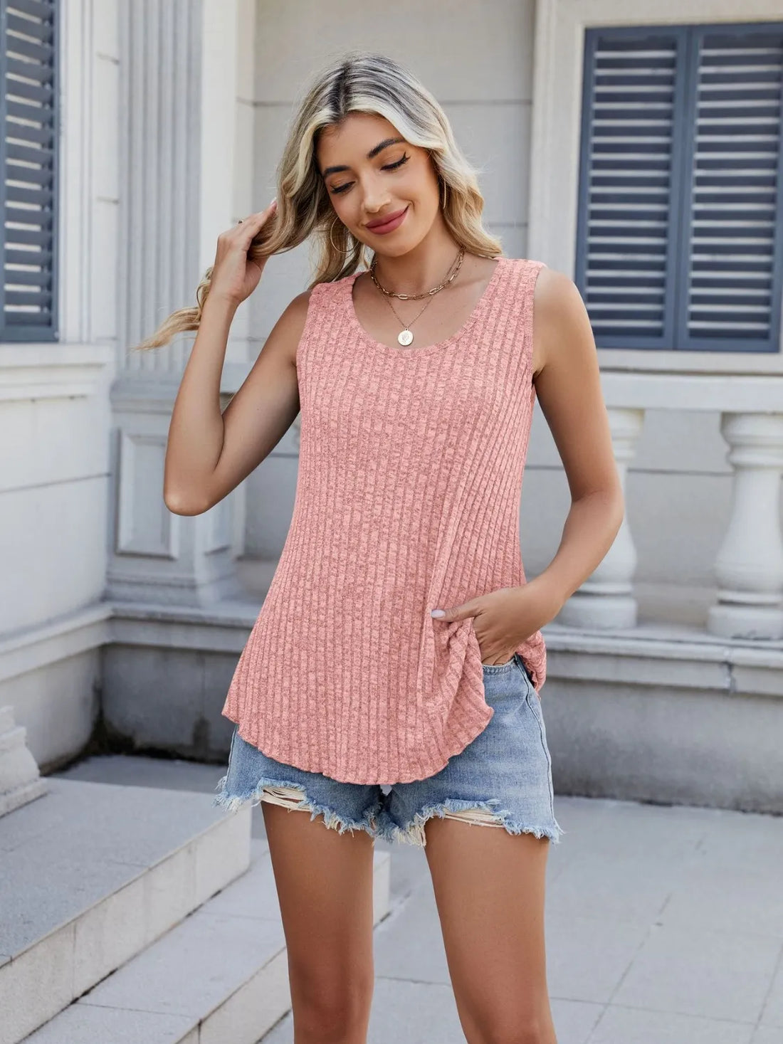 Ribbed Round Neck Tank - cas7m