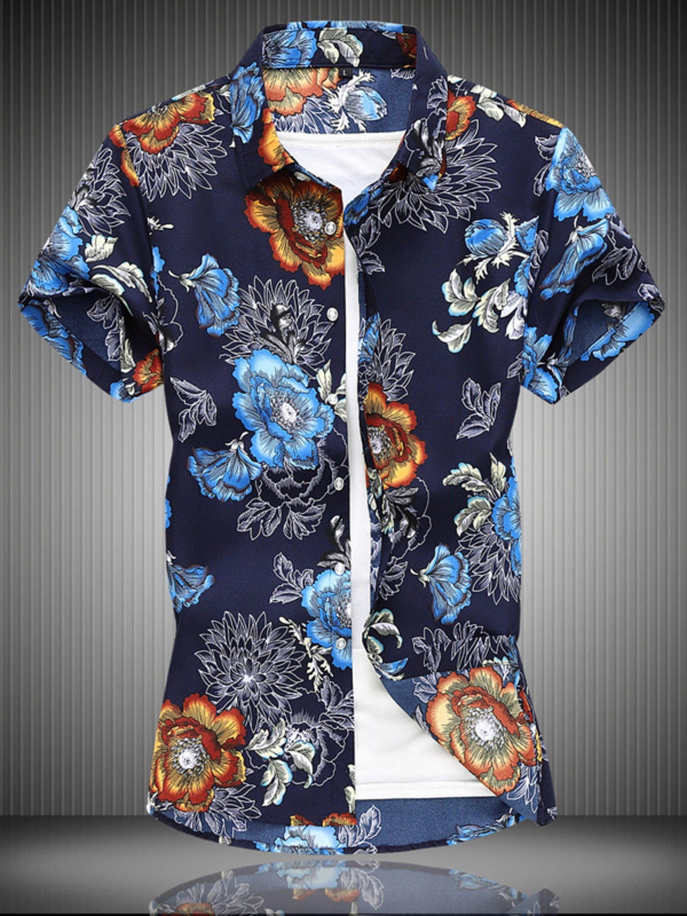 Men's Plus Size Floral Print Short Sleeve Casual Shirt - cas7m