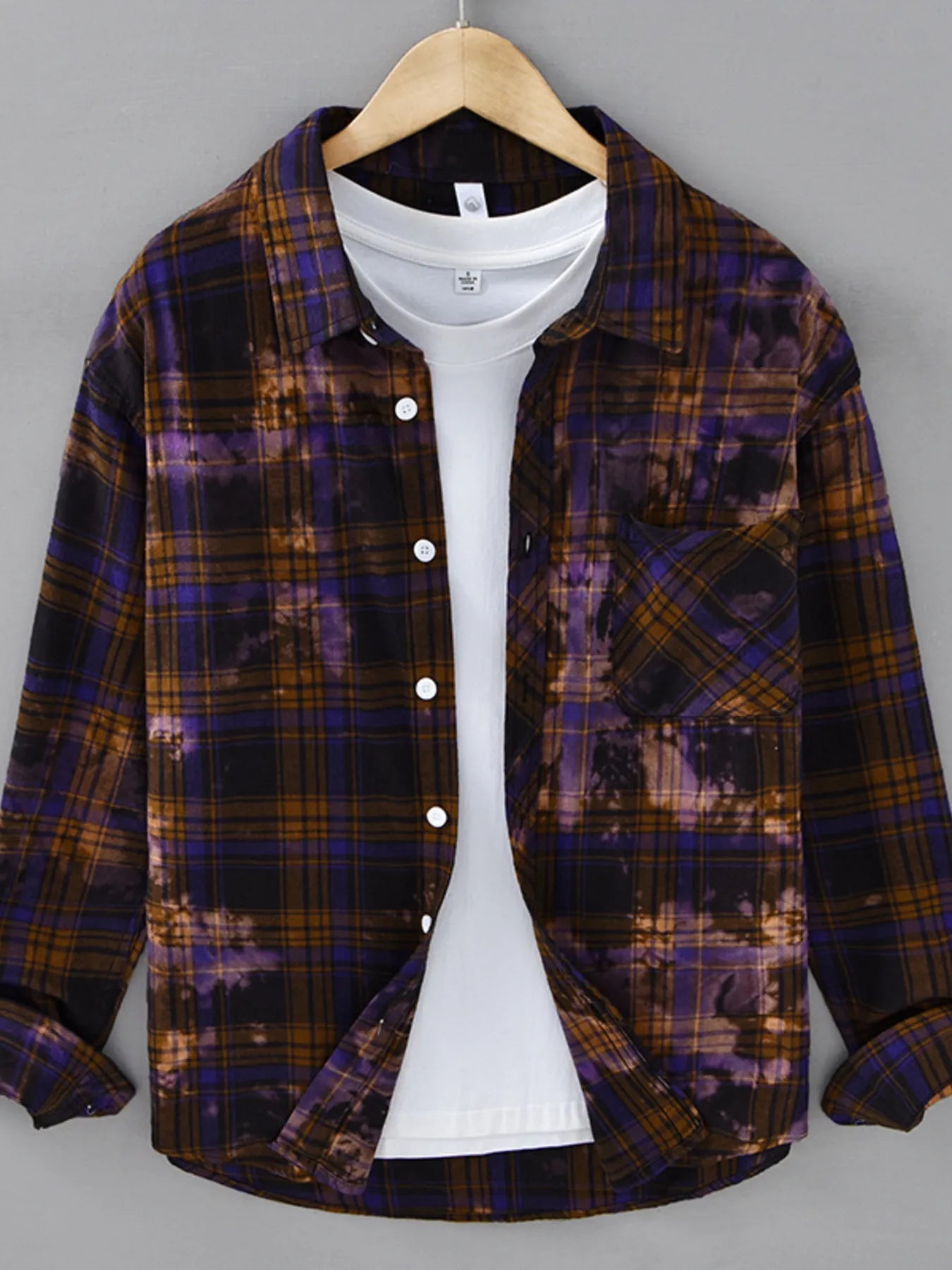 Men's Plus Size Plaid Casual Long Sleeve Shirt - cas7m