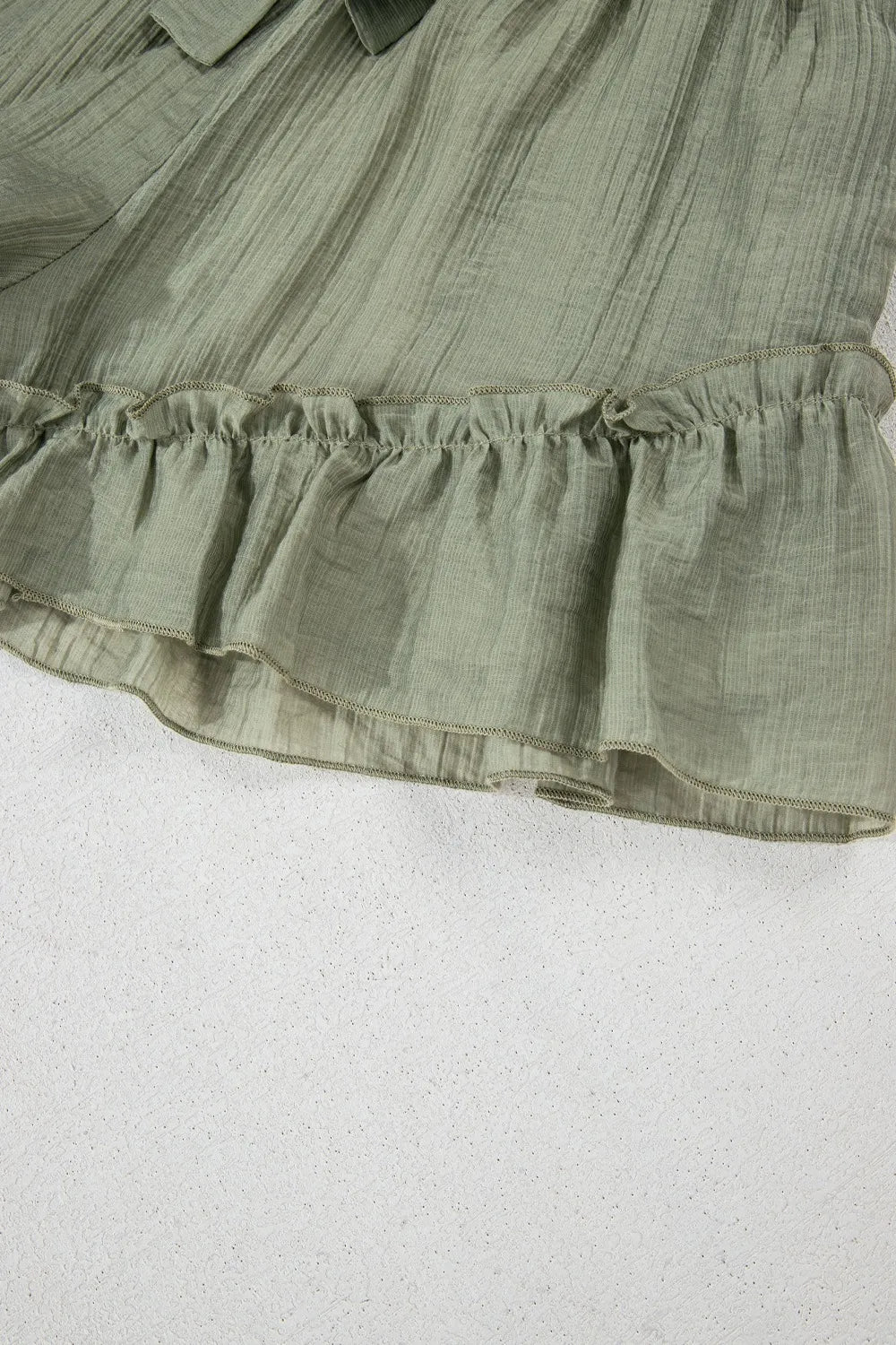 Textured Tie Waist Ruffle Hem Shorts - cas7m