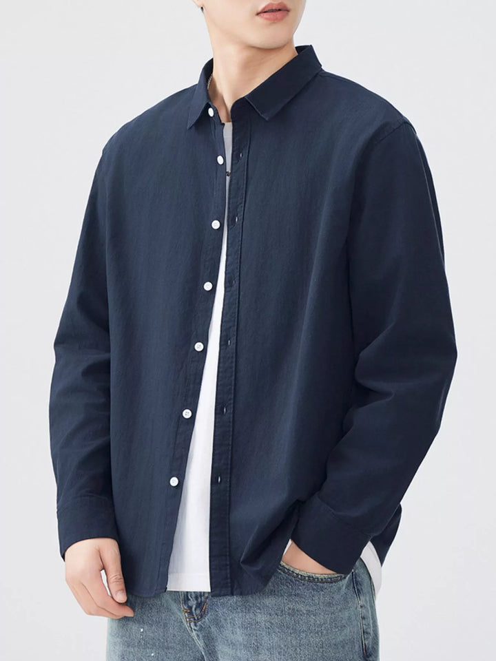 Men's Plus Size Long Sleeve Button-Up Shirt - cas7m