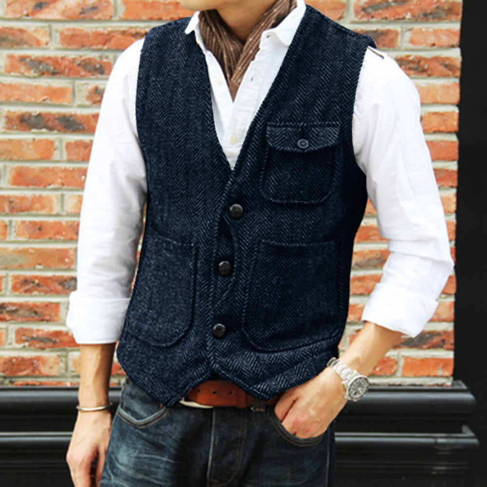 Herringbone Men's Suit Vest Vest - cas7m
