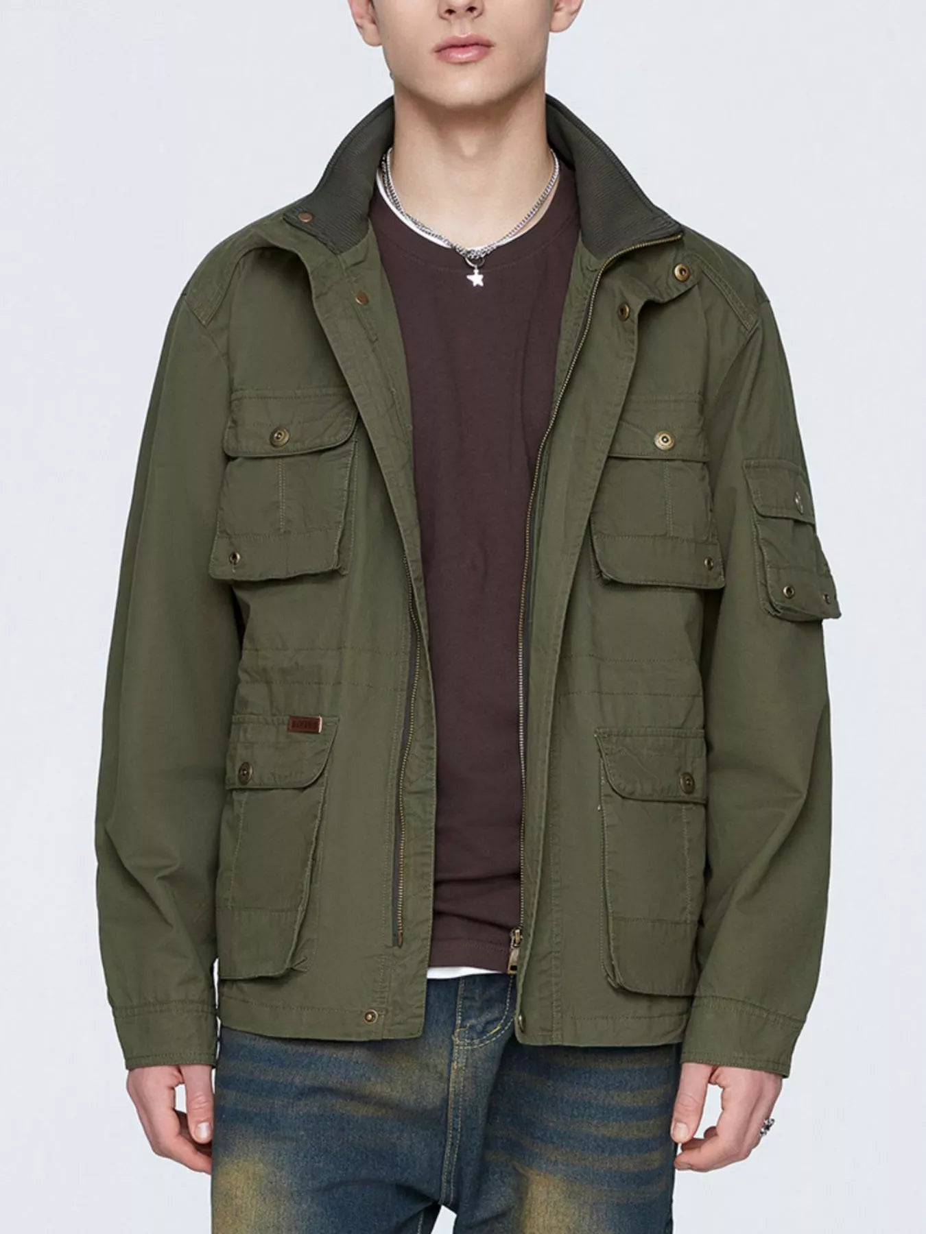 Men's Plus Size Multi-Pocket Zip Up Jacket - cas7m