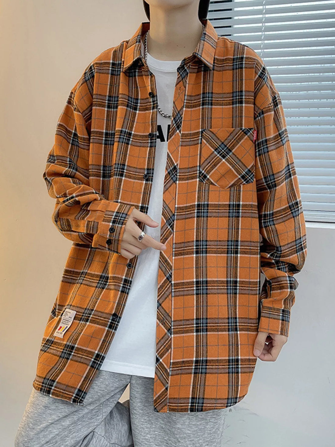 Men's Plus Size Plaid Long Sleeve Shirt - cas7m