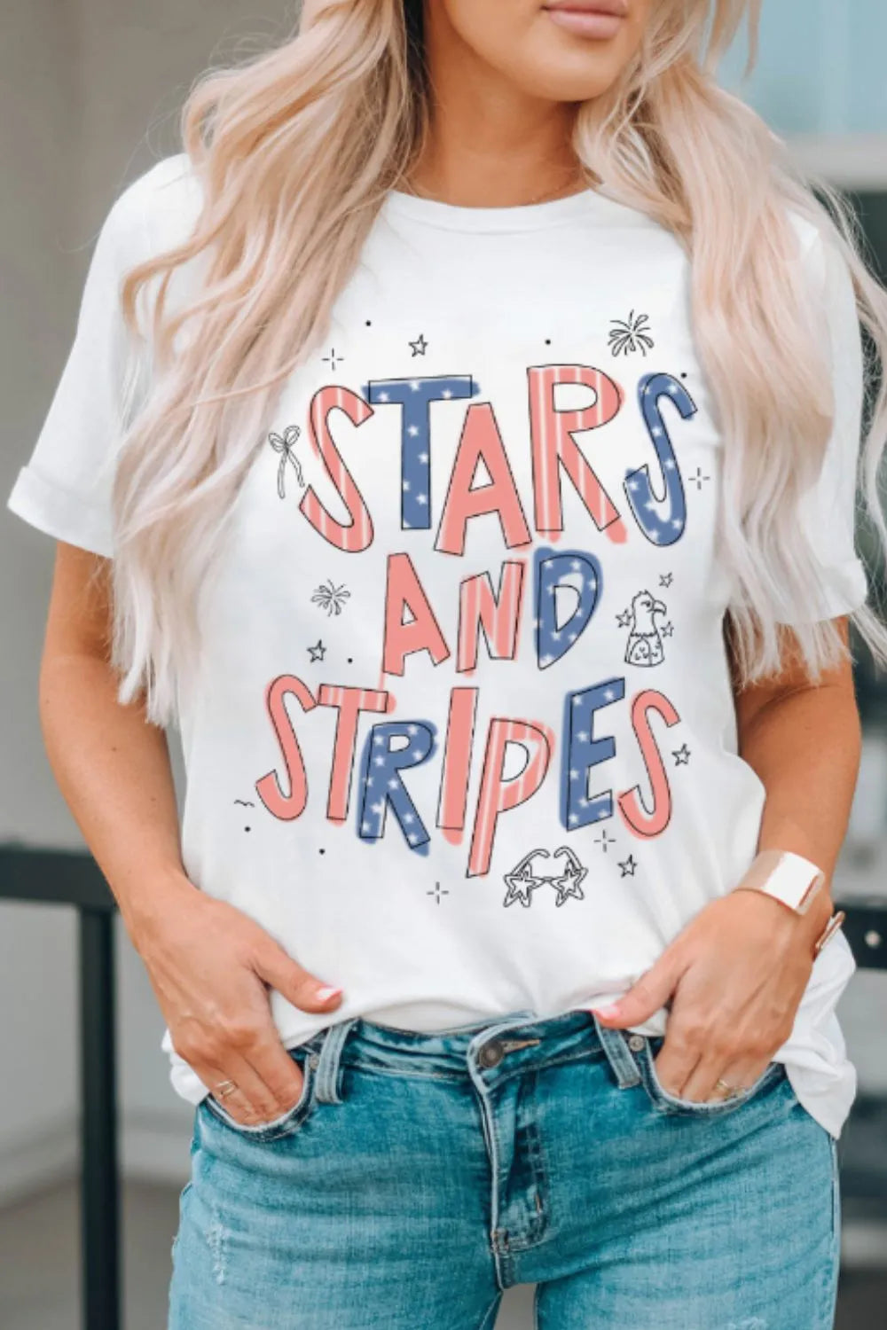Stars and Stripes Patriotic Graphic T-Shirt - cas7m