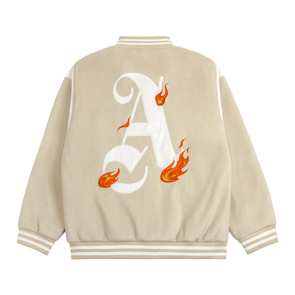 Letter Patch Embroidered Baseball Uniform Jacket - cas7m