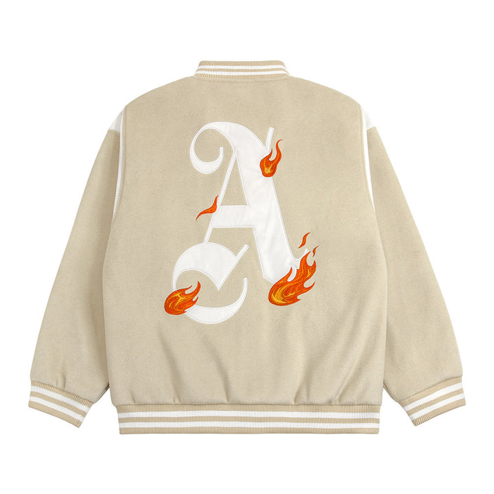Letter Patch Embroidered Baseball Uniform Jacket - cas7m