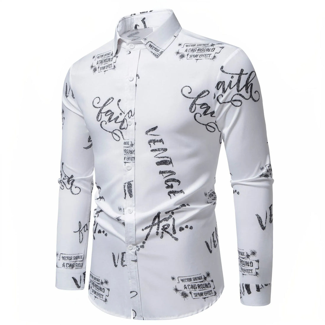 Men's Printed Long Sleeve Button-Up Shirt - cas7m