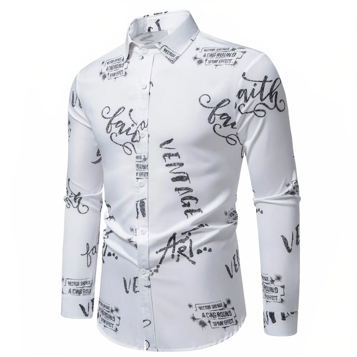 Men's Printed Long Sleeve Button-Up Shirt - cas7m
