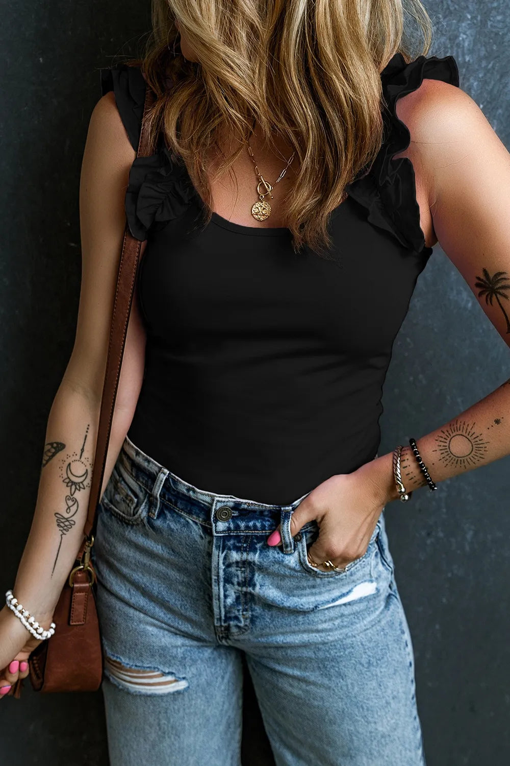 Ruffled Round Neck Tank - cas7m