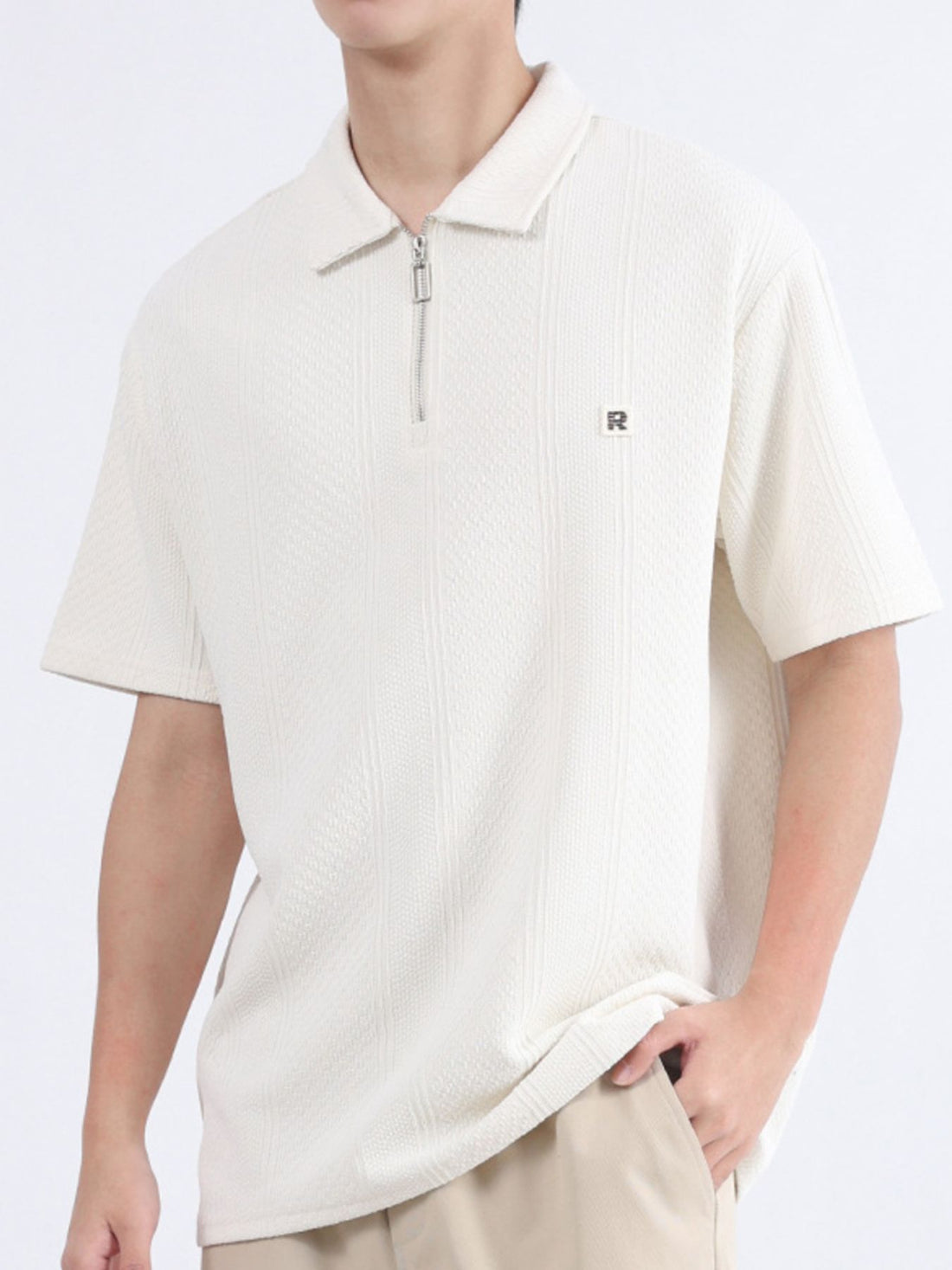 Men's Plus Size Zipper Detail Short Sleeve Polo - cas7m