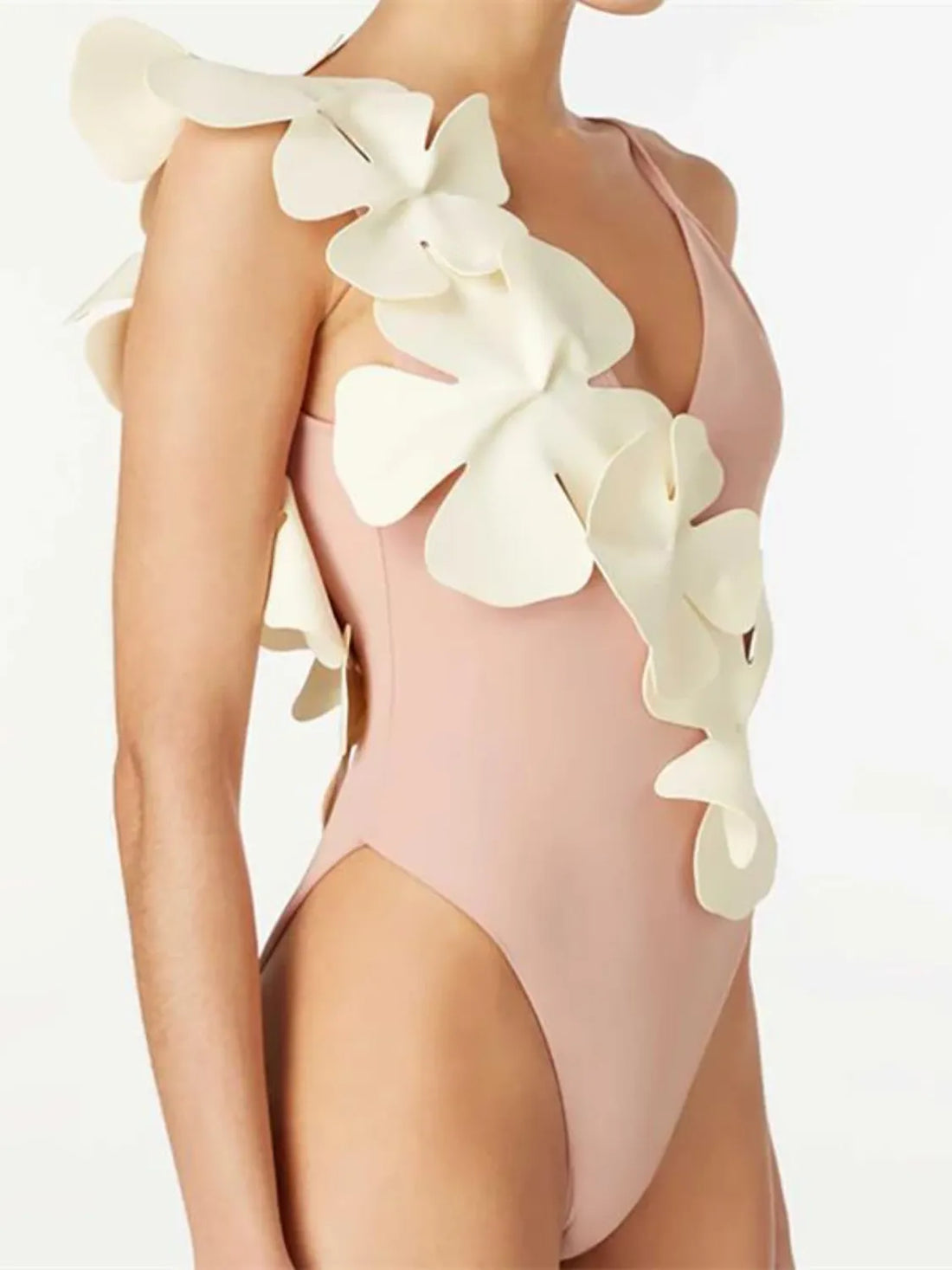 Contrast Flower Spaghetti Strap One-Piece Swimwear - cas7m