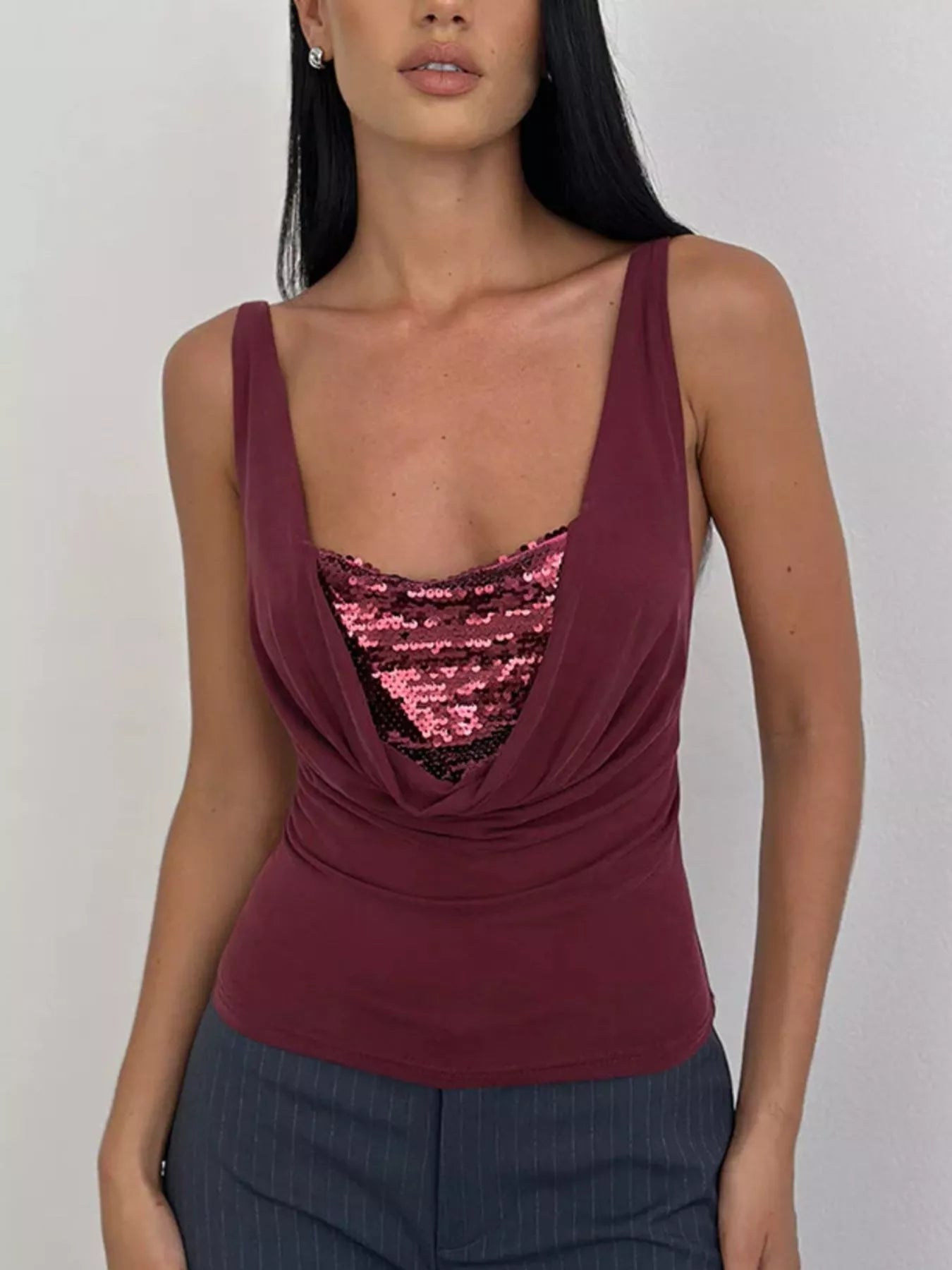 Sequin Detail Ruched Tank - cas7m
