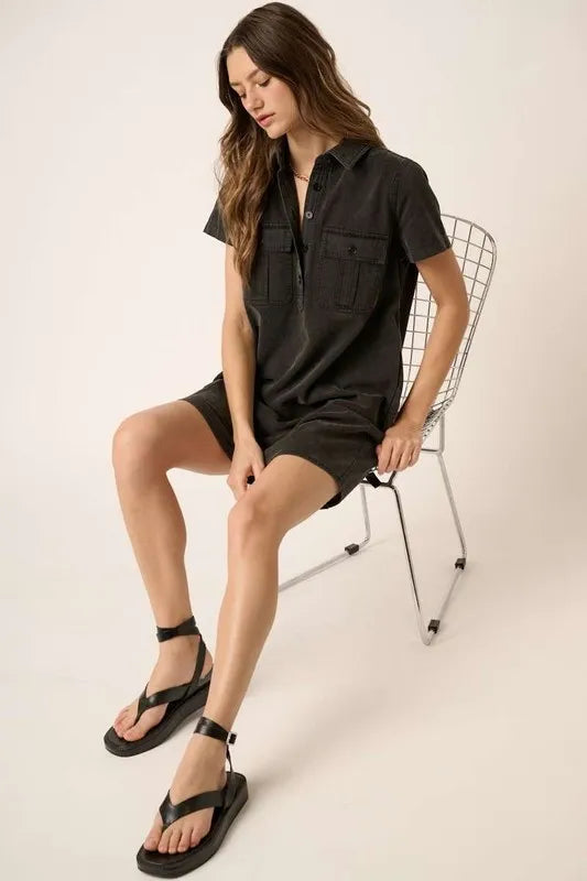 Mittoshop Button Detail Collared Neck Short Sleeve Shirt Dress - cas7m